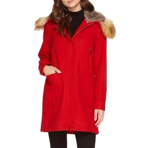 Red Vince Camuto Wool Blend Faux Fur Coat, Size Medium, Excellent Condition!